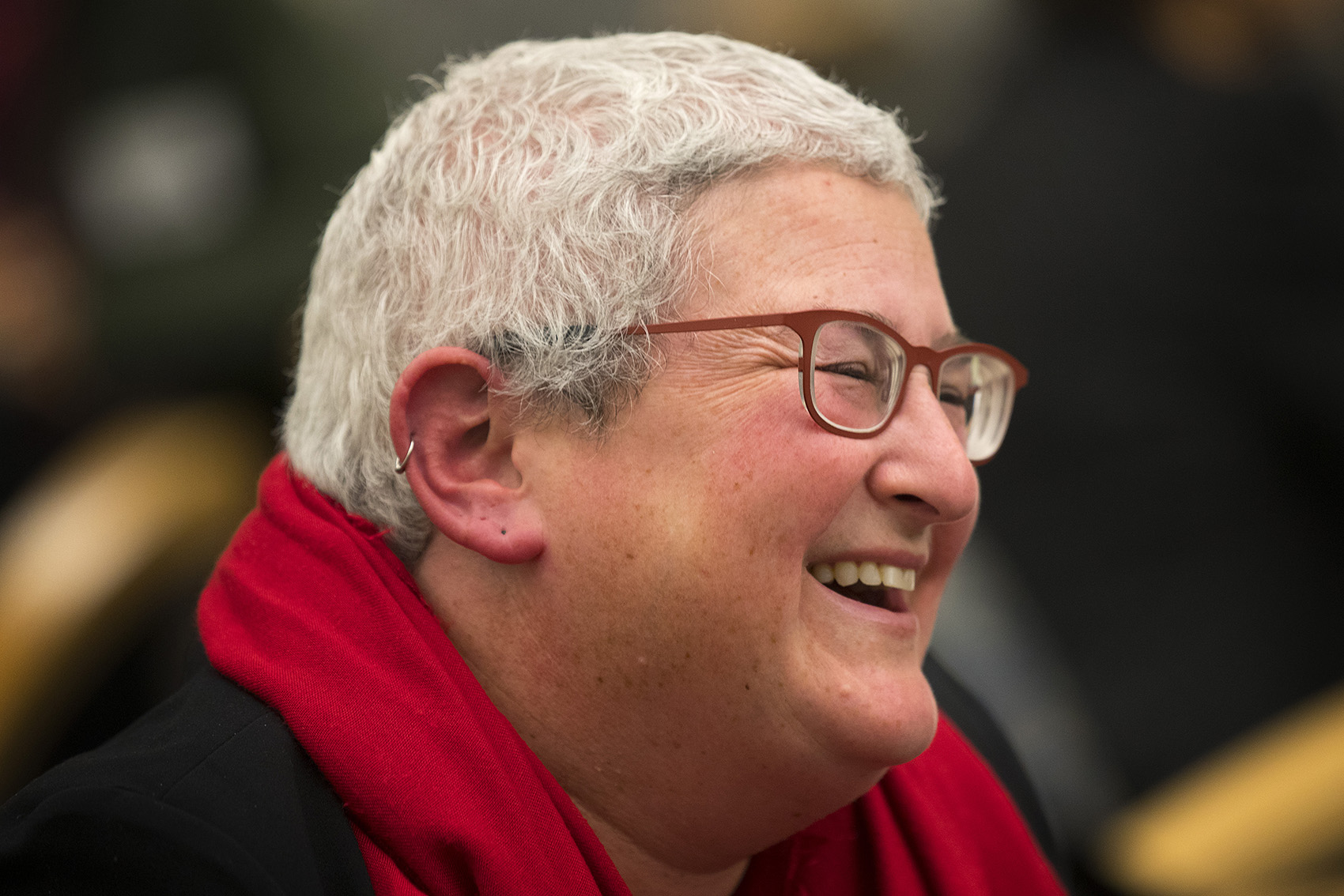 caption: Judge Johanna Bender said presiding in a courtroom taught her how many people have experienced trauma. 