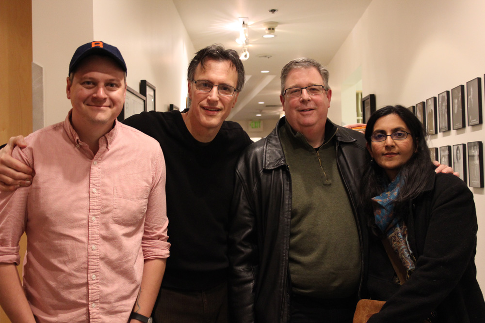 caption: Today's panel: Luke Burbank, host Bill Radke, Chris Vance and Kshama Sawant
