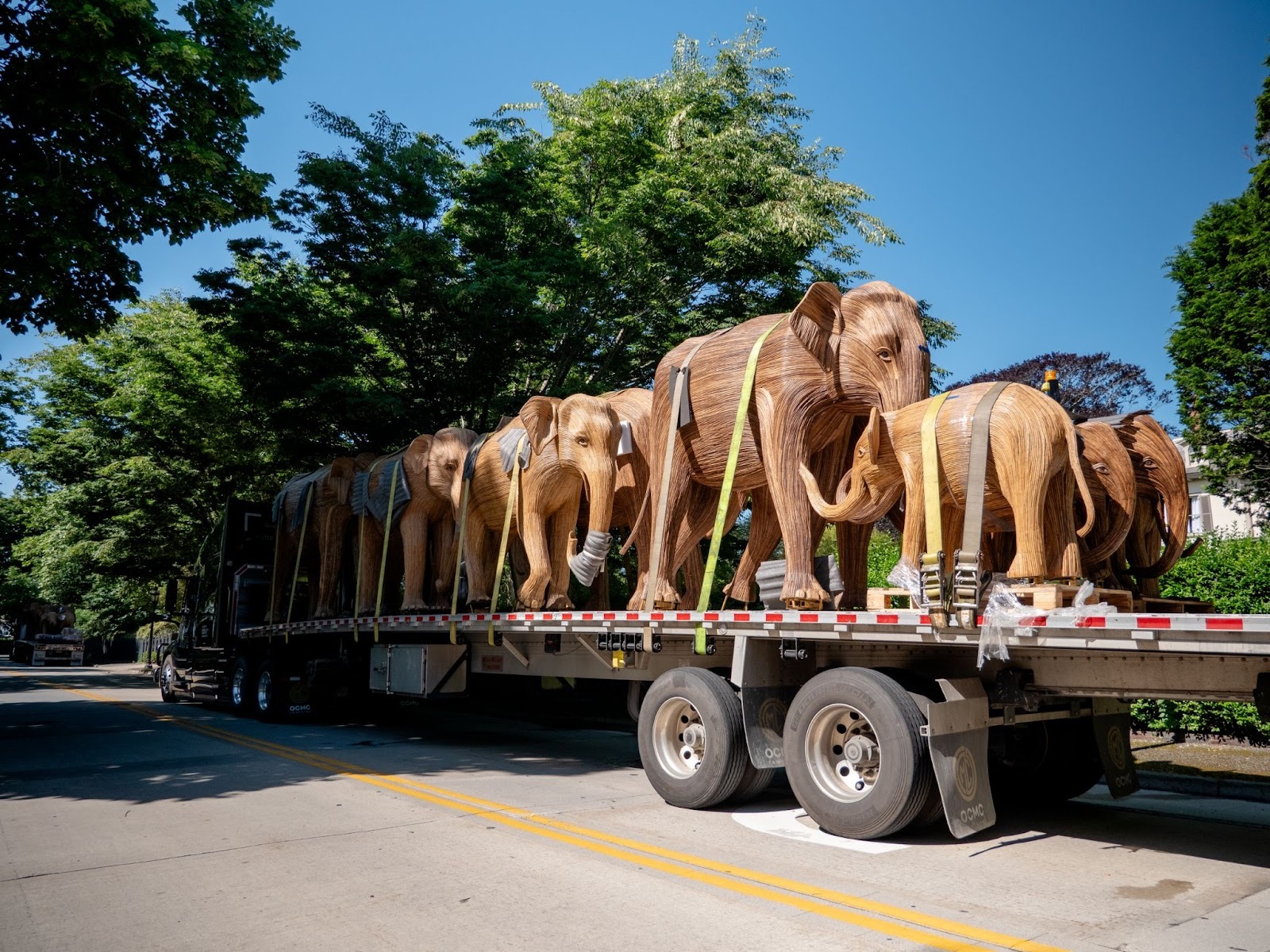 caption: June 24, 2024: 100 life-size elephant sculptures made by artisans in Tamil Nadu, India, arrive in Newport, R.I., via the Port of New York — the first stop on a year-long, cross-country journey.