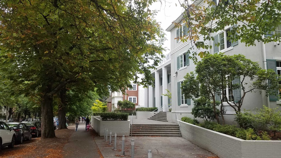 caption: Part of Greek Row at the University of Washington in Seattle is seen on Thursday, July 2, 2020. 