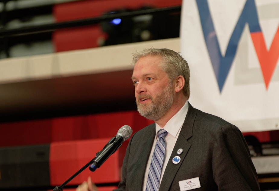 caption: Jaxon Ravens, chairman of the Washington State Democratic Party