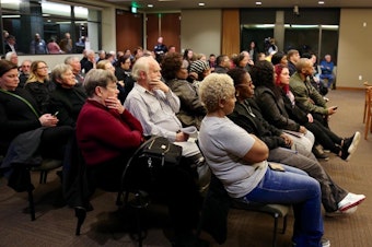 caption: <p>Dozens of people gather at City Hall in Vancouver, Wash., on Monday, March 25, 2019, to address city leadership on police shootings.&nbsp;Vancouver police shot four people, three fatally, in the span of five weeks in February and&nbsp;March.</p>