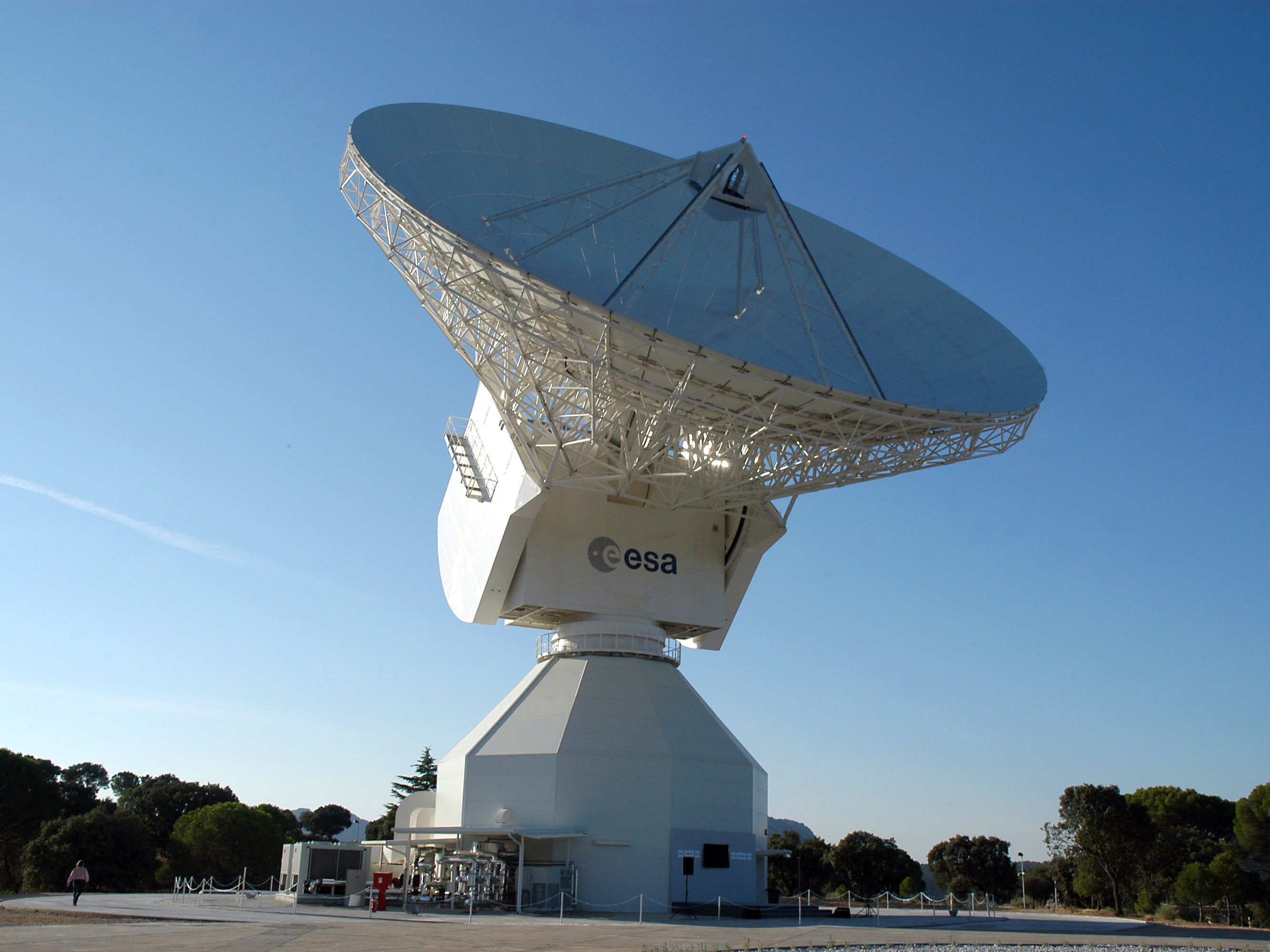 caption: A European Space Agency antenna located at Cebreros, near Avila, Spain, will transmit the waltz into space.