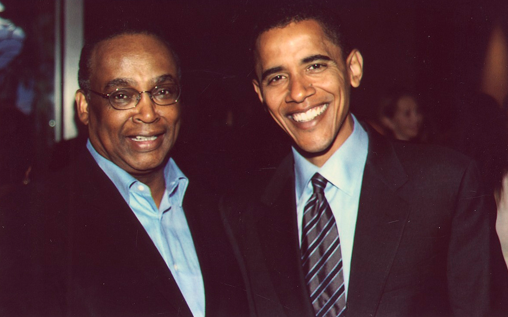 caption: Norm Rice, left, and Barack Obama, around 2008.