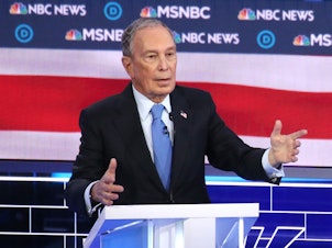caption: Former New York Mayor Mike Bloomberg speaks during the Democratic presidential debate in Las Vegas, Nev., Wednesday night.