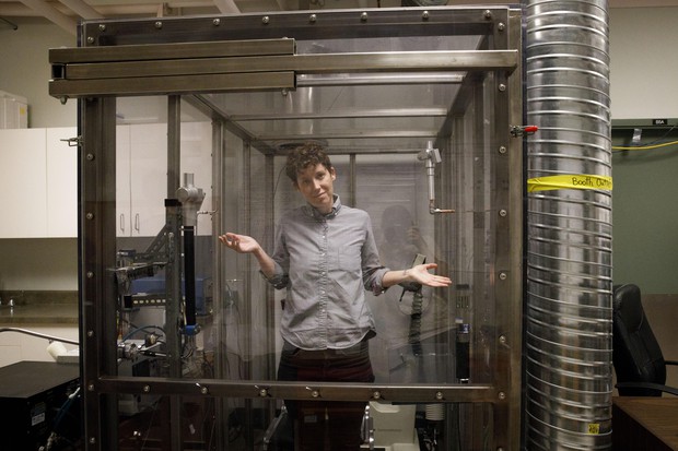 caption: <p>Katie Herzog stands in the Air Pollution Exposure Lab on Wednesday, August 3, 2018 in Vancouver, BC. Researchers at the Air Pollution Exposure Lab are studying the harmful effects of air pollution on the human body.</p>