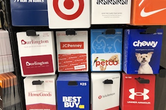 caption: A gift card display at the Safeway store in Seattle's University District.