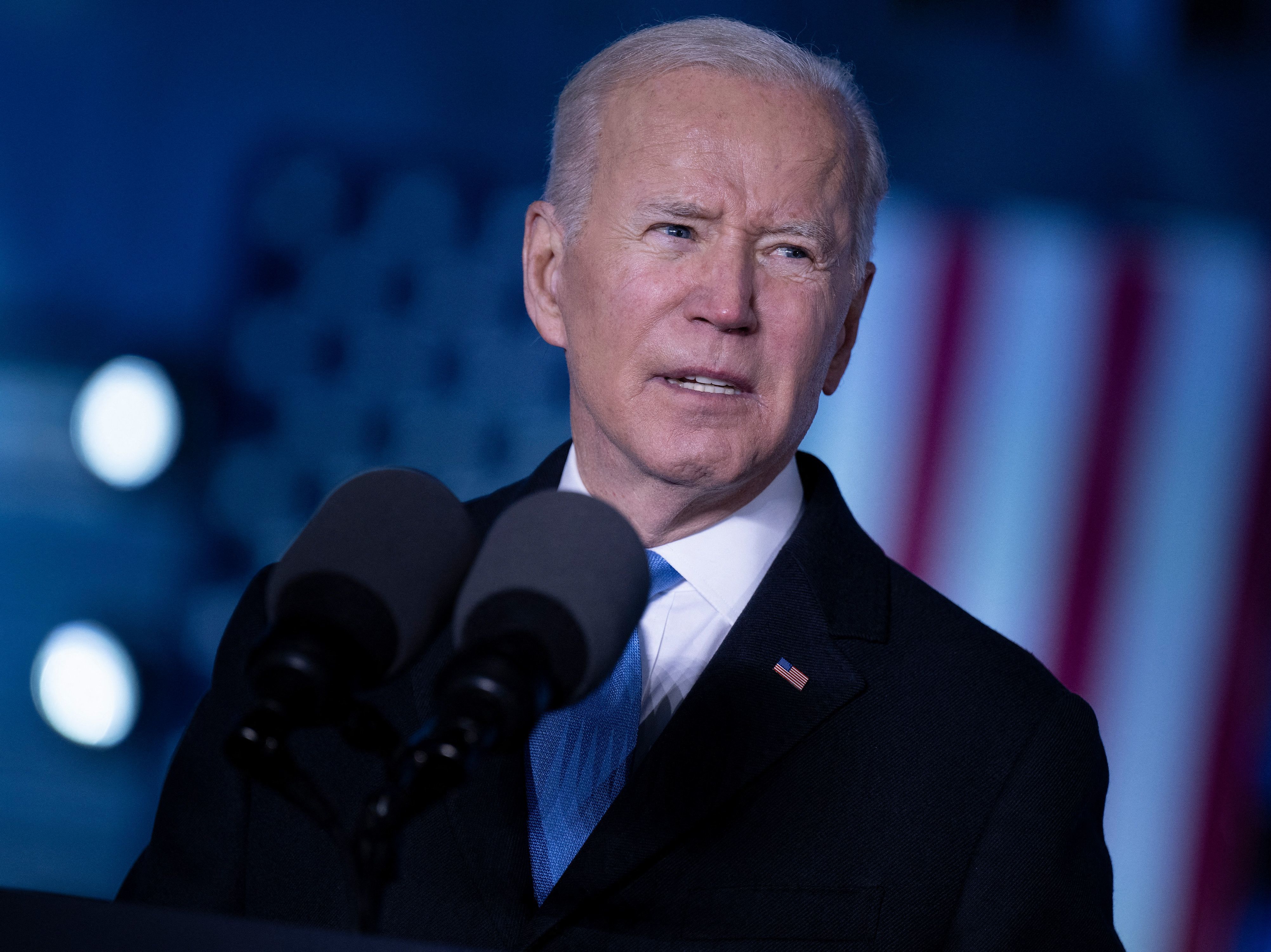 caption: President Joe Biden delivers a speech about the Russian war in Ukraine at the Royal Castle in Warsaw, Poland on March 26.