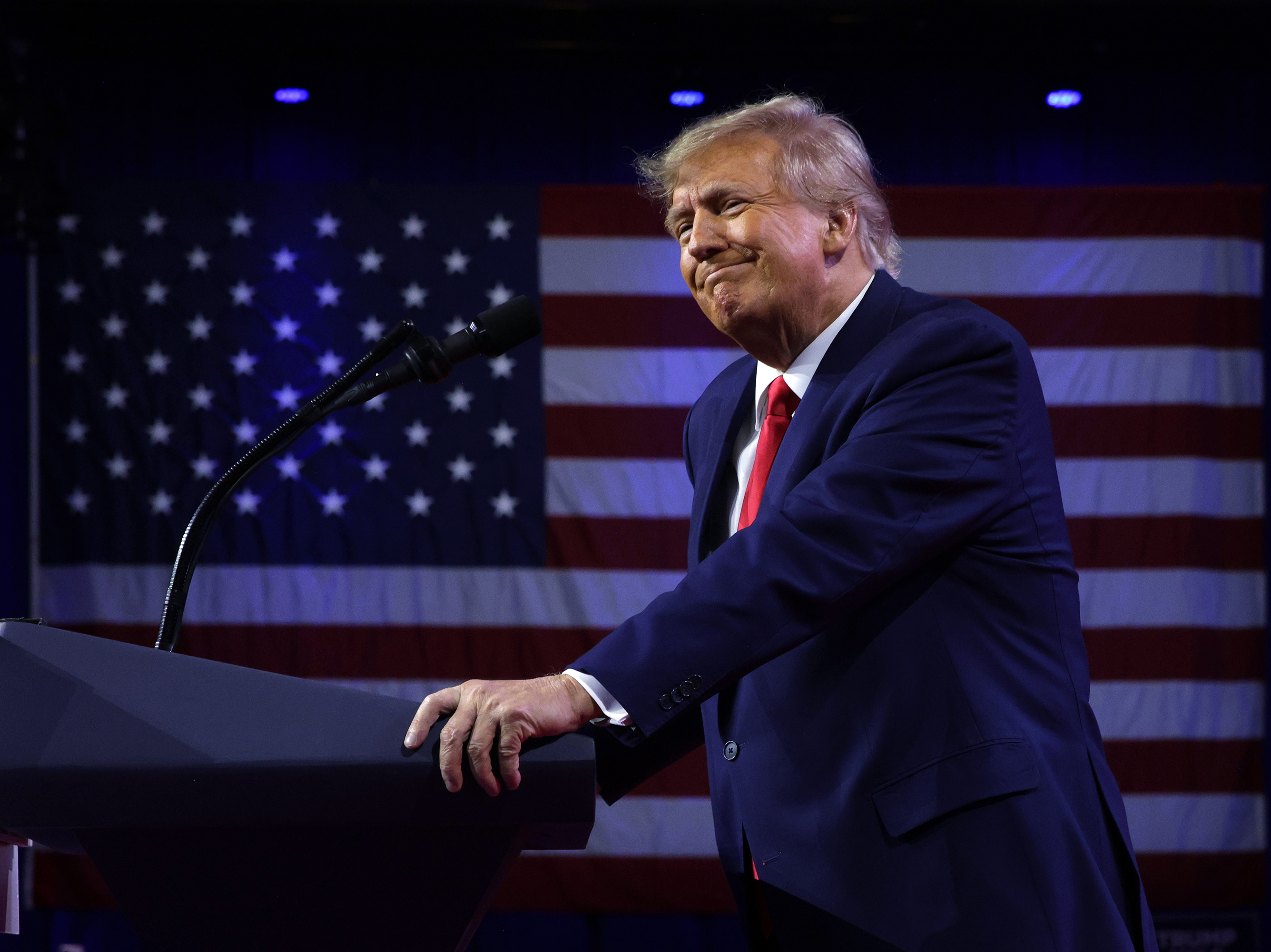 caption: Former President Donald Trump addresses the annual Conservative Political Action Conference (CPAC) at Gaylord National Resort & Convention Center on March 4 in National Harbor, Md.