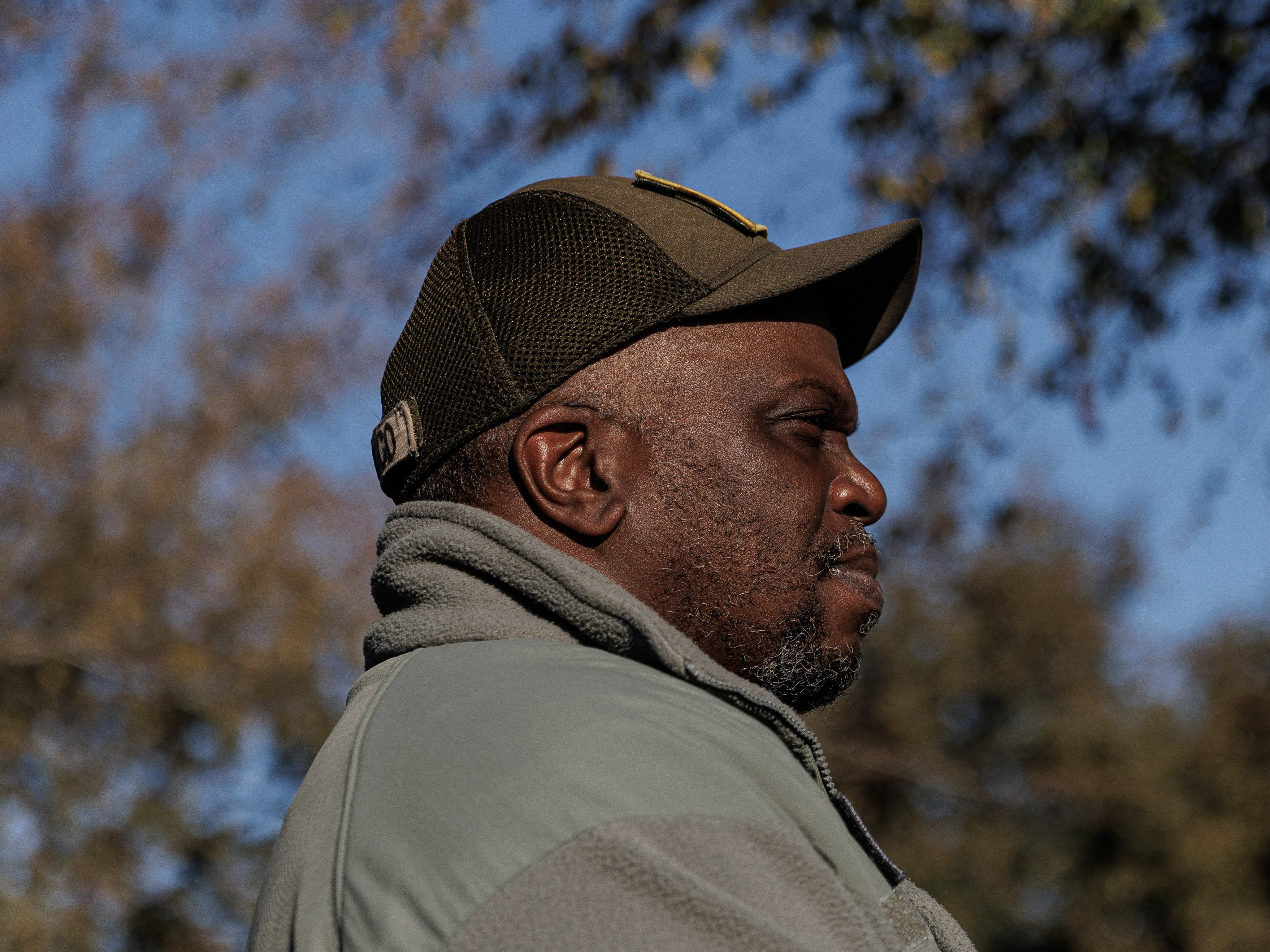 caption: Army vet Mike Biggs, who has  worked ten years for U.S.Vets in Phoenix, on Thursday, Dec. 8, 2022.