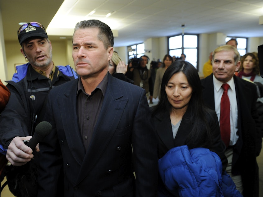 caption: Richard and Mayumi Heene leave a Larimer County, Colo., courtroom after their sentencing hearing in 2009. Richard Heene was sentenced to 90 days in jail, 100 hours of community service and four years probation for his part in the "Balloon Boy" hoax. Mayumi Heene was sentenced to 20 days in jail and four years probation.
