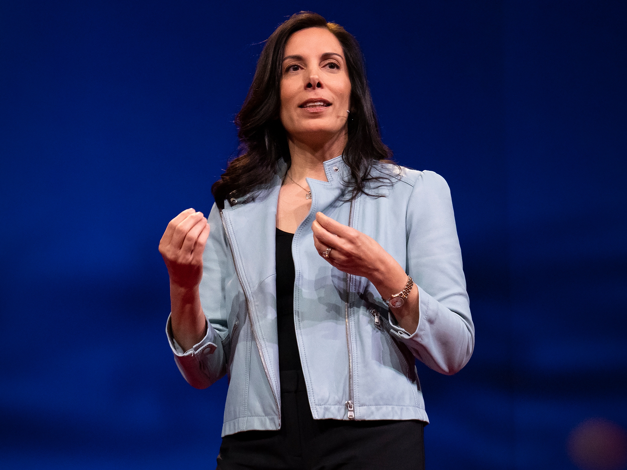 caption: Nita Farahany speaks at TED2023