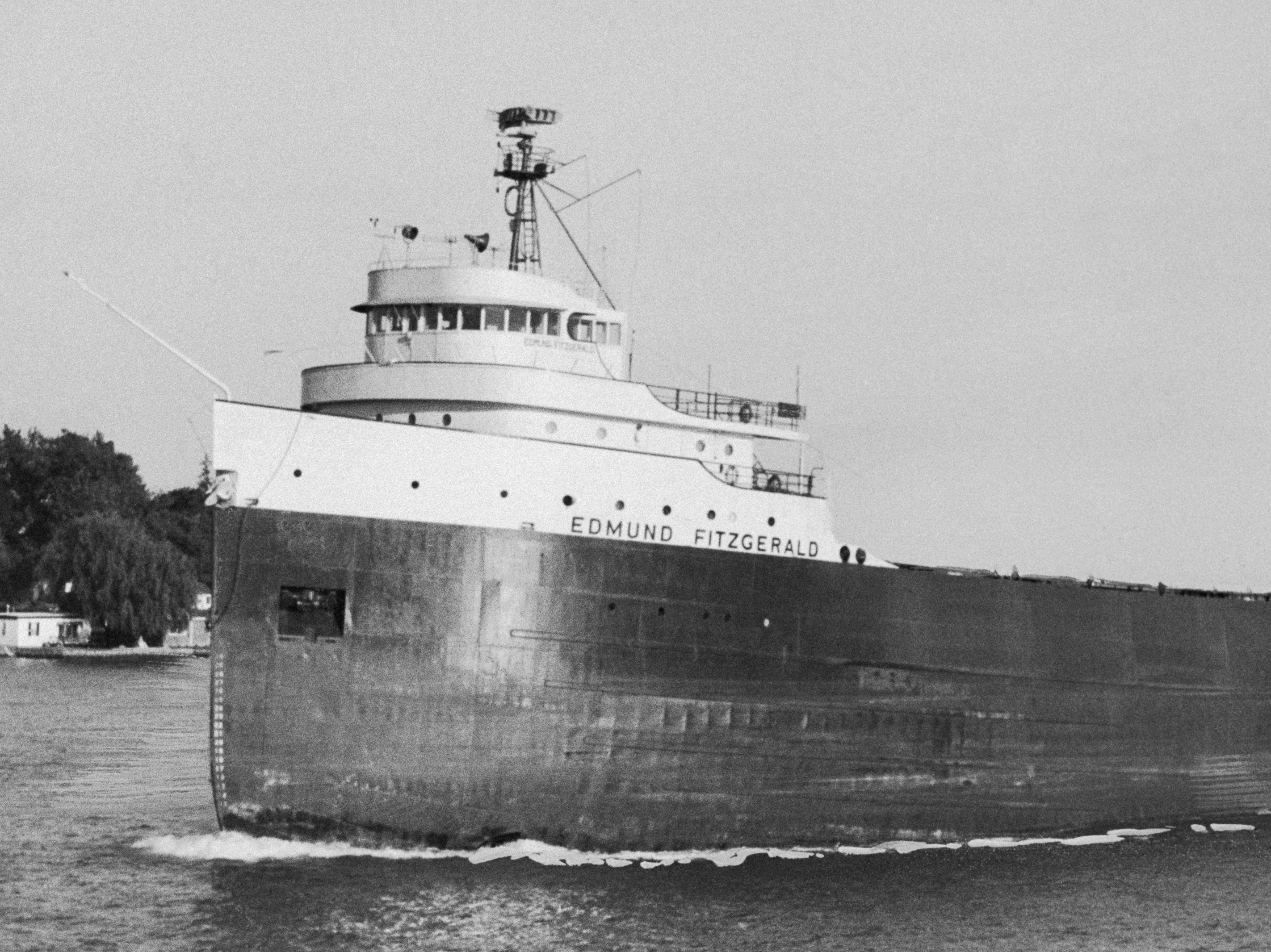 caption: The 729-foot ore boat Edmund Fitzgerald, shown in 1972 file photo, in Marie, Mich.