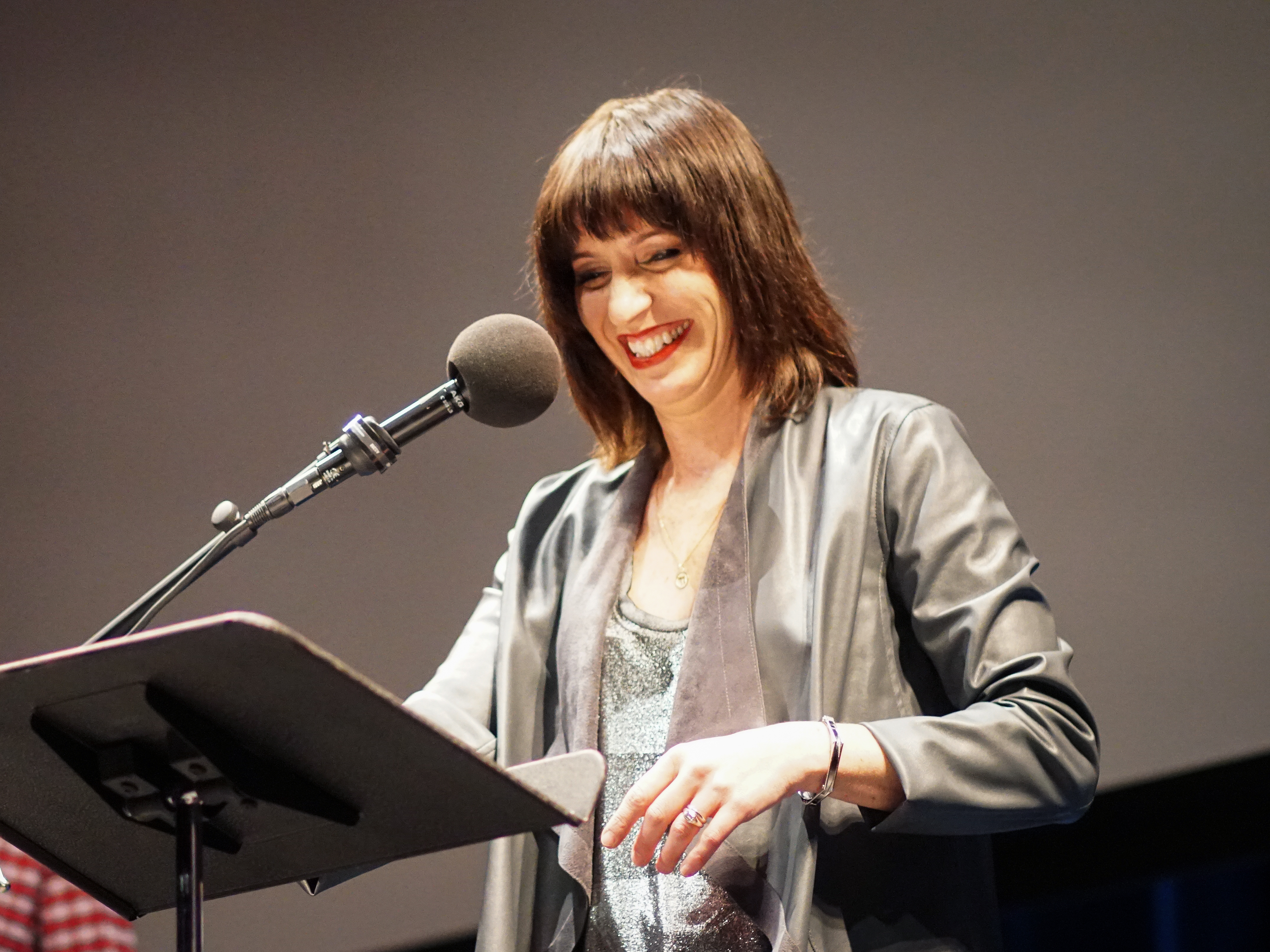 caption: Jonathan Coulton and Ophira Eisenberg lead <em>Ask Me Another'</em>s final round at Cullen Performance Hall at the University of Houston, in Houston, Texas.