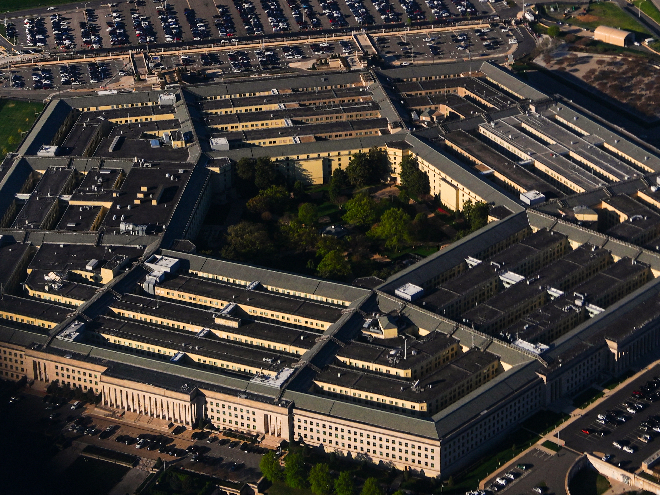 caption: The Pentagon is seen from an airplane, Tuesday, April 7, 2026, in Washington.