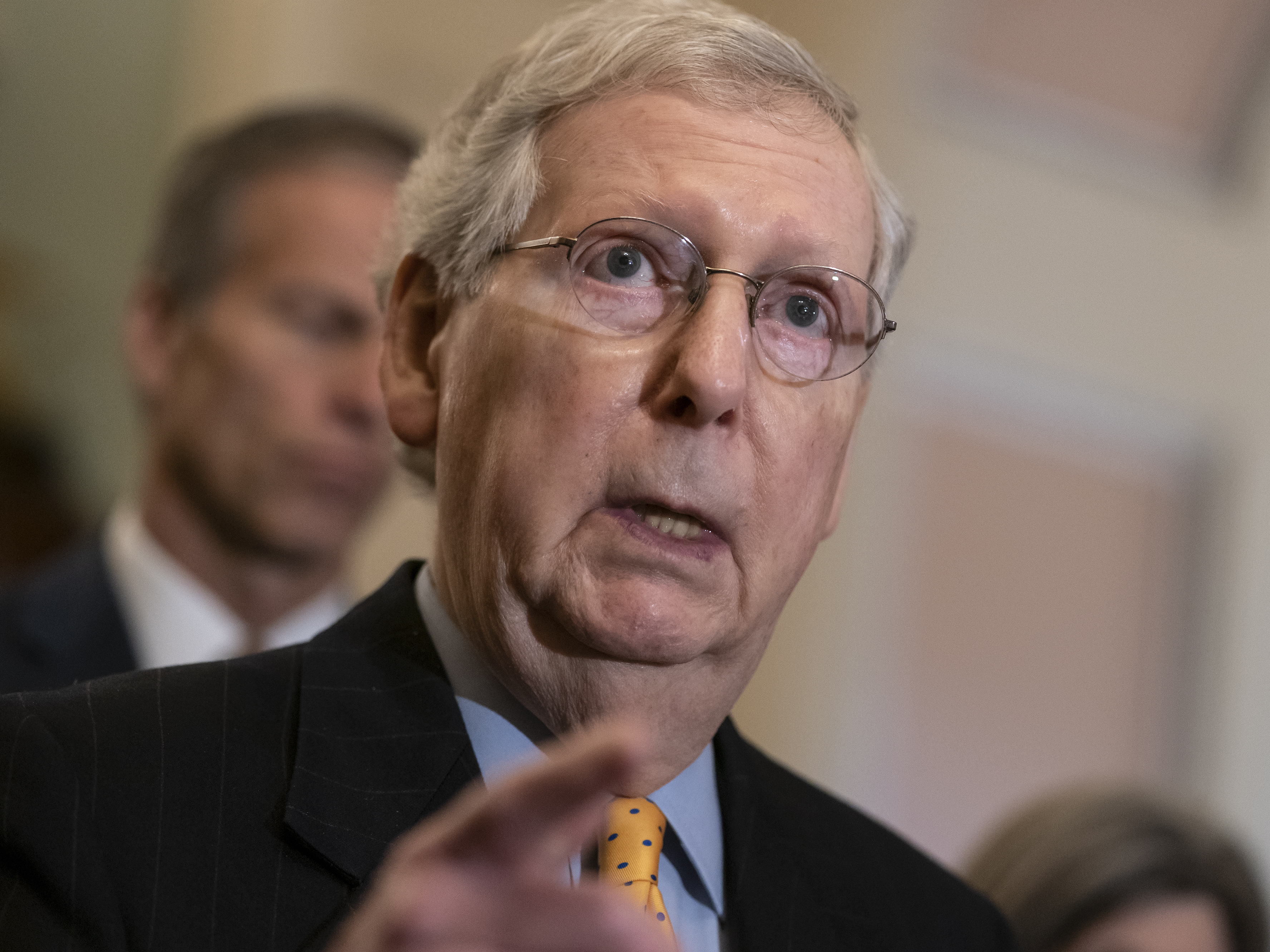 caption: Senate Majority Leader Mitch McConnell, R-Ky., speaks to reporters at the Capitol Tuesday.