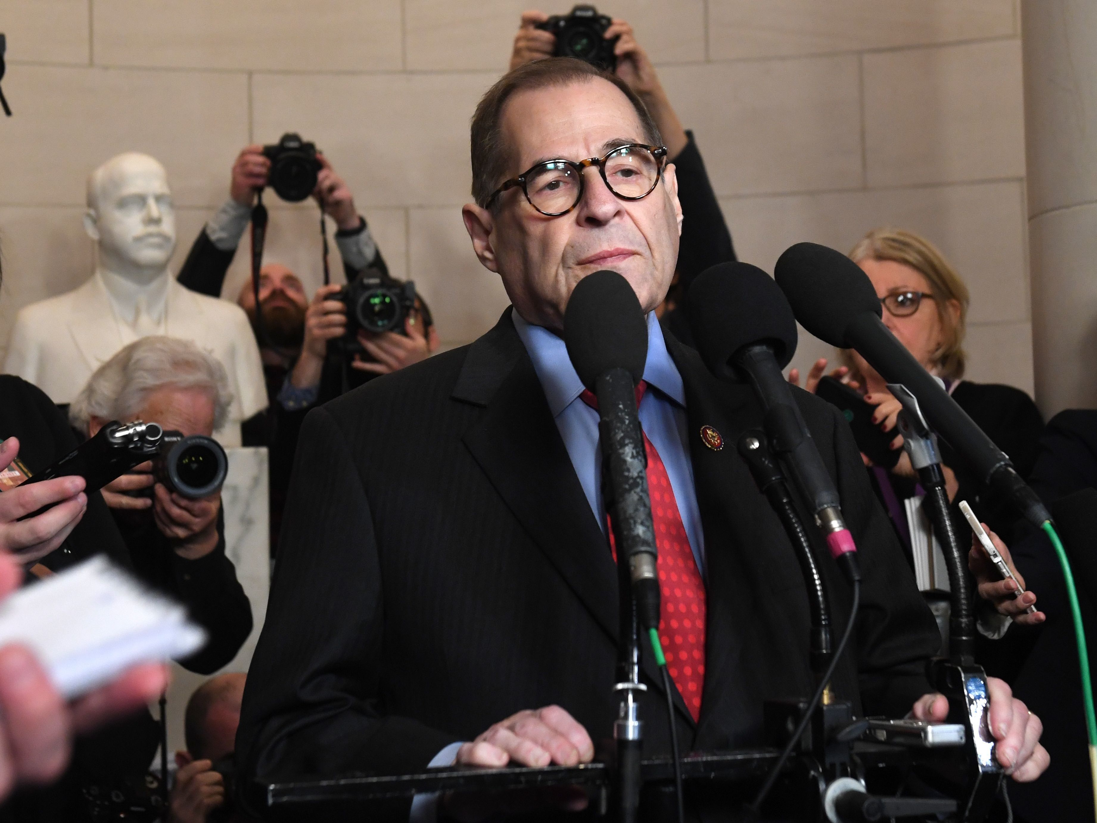 caption: House Judiciary Chairman Jerry Nadler, D-N.Y., speaks to the media on Friday. His committee has released a report on the articles of impeachment against President Trump, ahead of a vote by the full House.