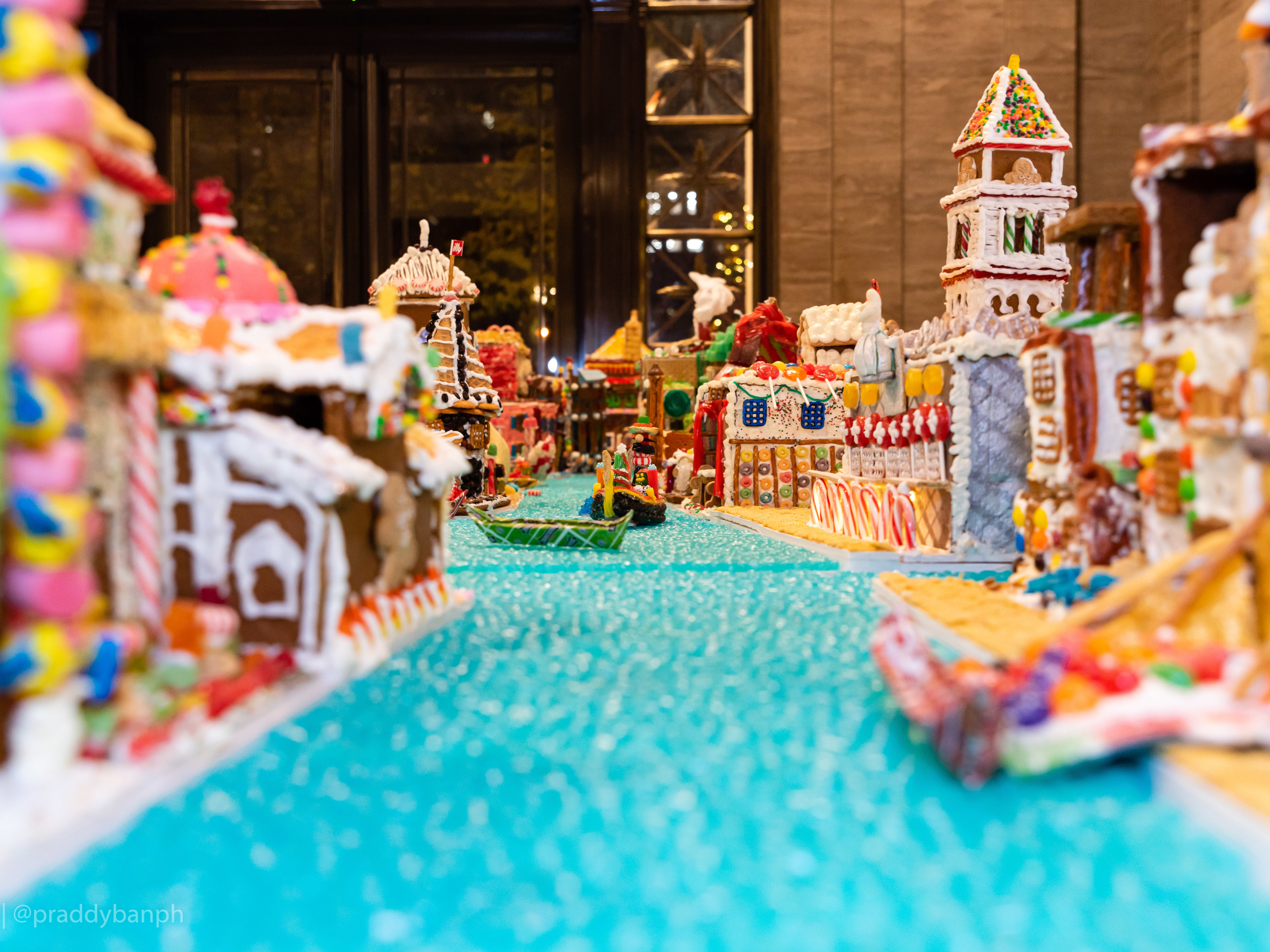 caption: A sweet view along one of the many canals of Venice, which in this case are filled with blue jellybeans.