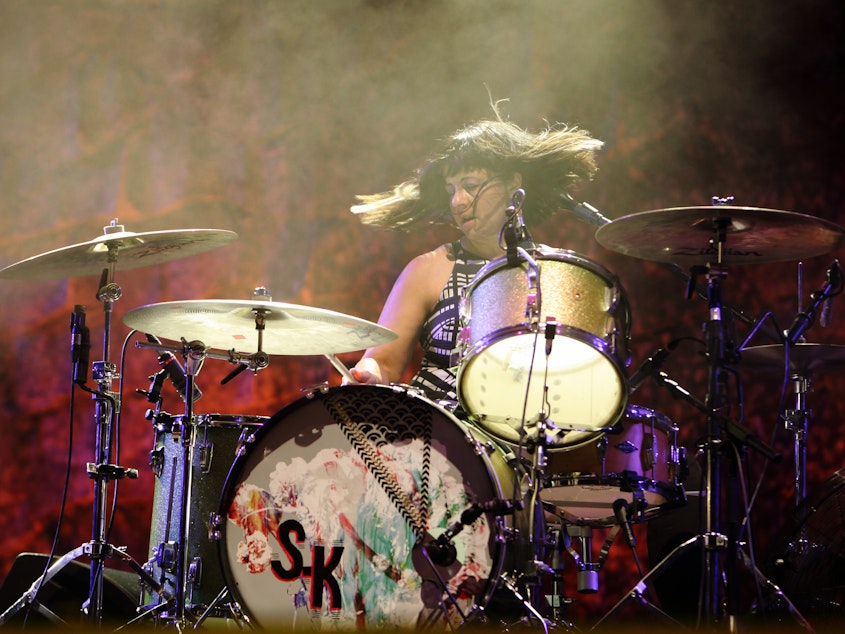 caption: Janet Weiss of Sleater-Kinney performs at the Primavera Sound Festival in 2015.