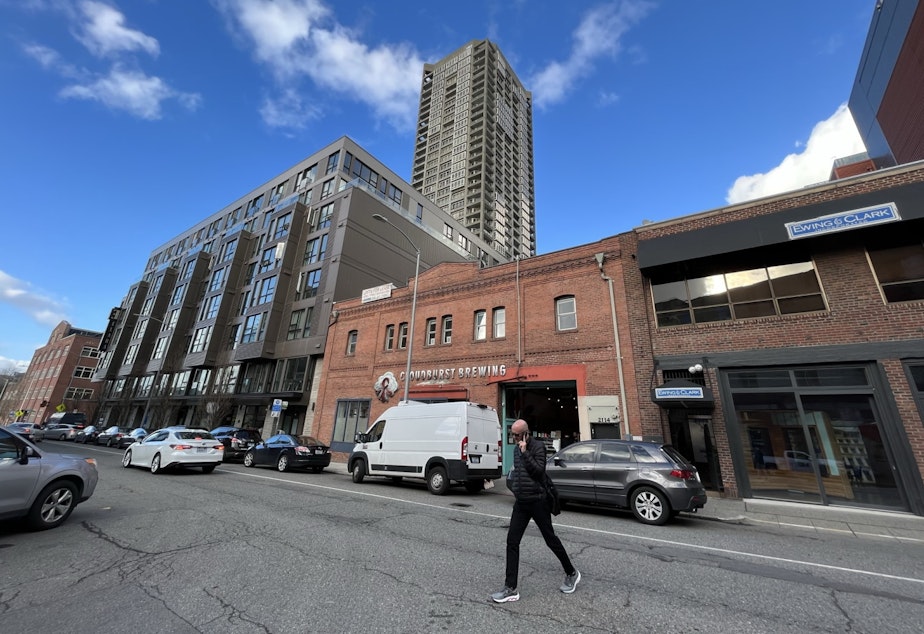 caption: In Seattle's Belltown neighborhood, apartments are helping keep businesses alive