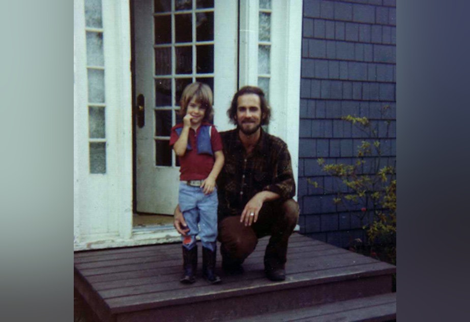 caption: Jason Schmidt and his dad around 1976 at their house on Hayes Street in Eugene, Oregon.
