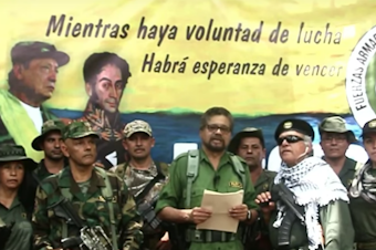caption: Colombia's FARC Rebels, in a YouTube video posted Thursday, have accused the government of betrayal and announced that they will take up arms again, breaking a 2016 peace accord.