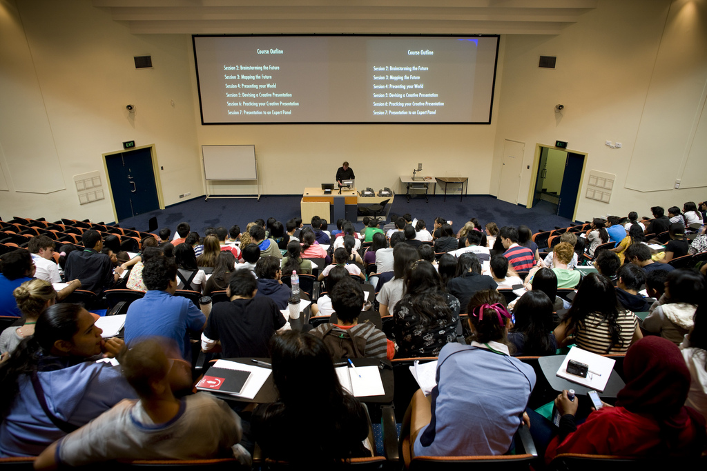 caption: A lecture hall at Trinity College.
