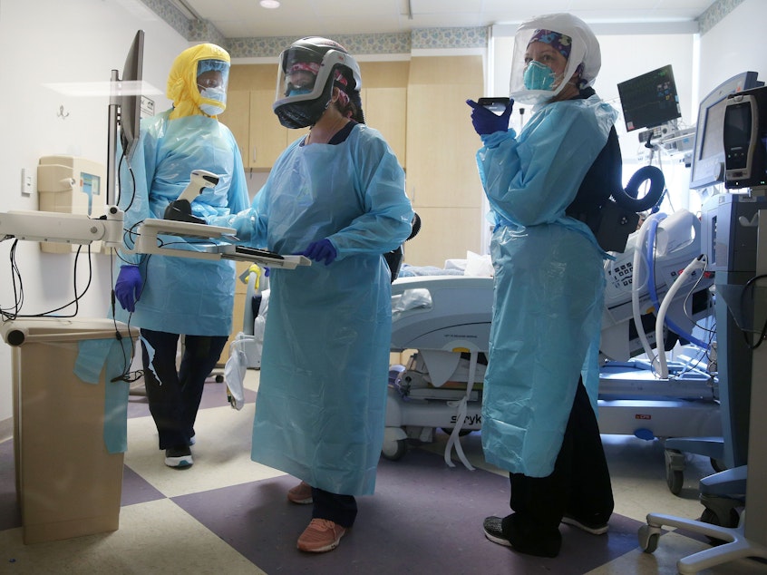 caption: COVID-19 mortality rates are going down, according to studies of two large hospital systems, partly thanks to improvements in treatment.