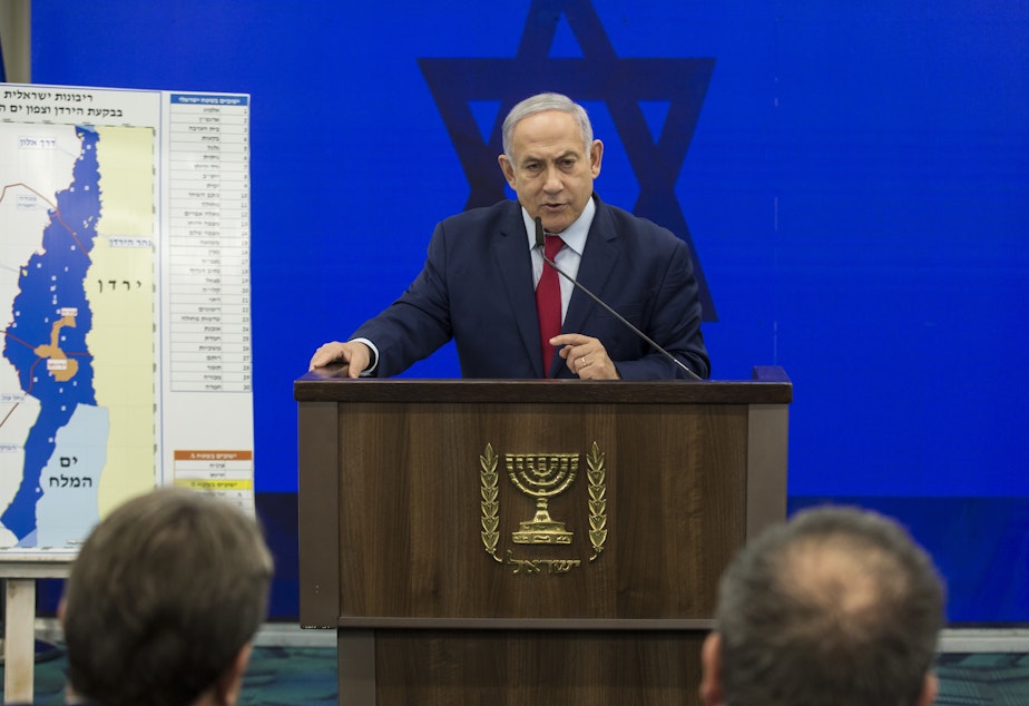 Israeli Prime Minster Benjamin Netanyahu announces his pledge Tuesday to annex the Jordan Valley in the West Bank if he wins reelection in next week's vote.