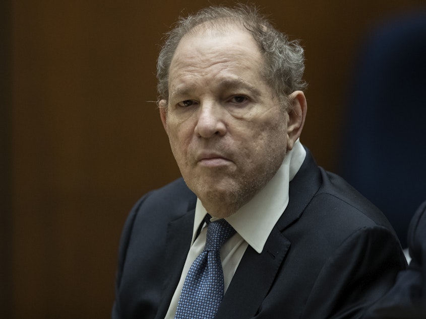 caption: Former film producer Harvey Weinstein ,appearing in a Los Angeles courtroom in Oct. 2022.