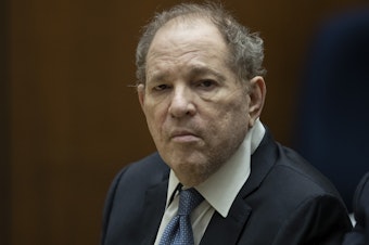 caption: Former film producer Harvey Weinstein ,appearing in a Los Angeles courtroom in Oct. 2022.