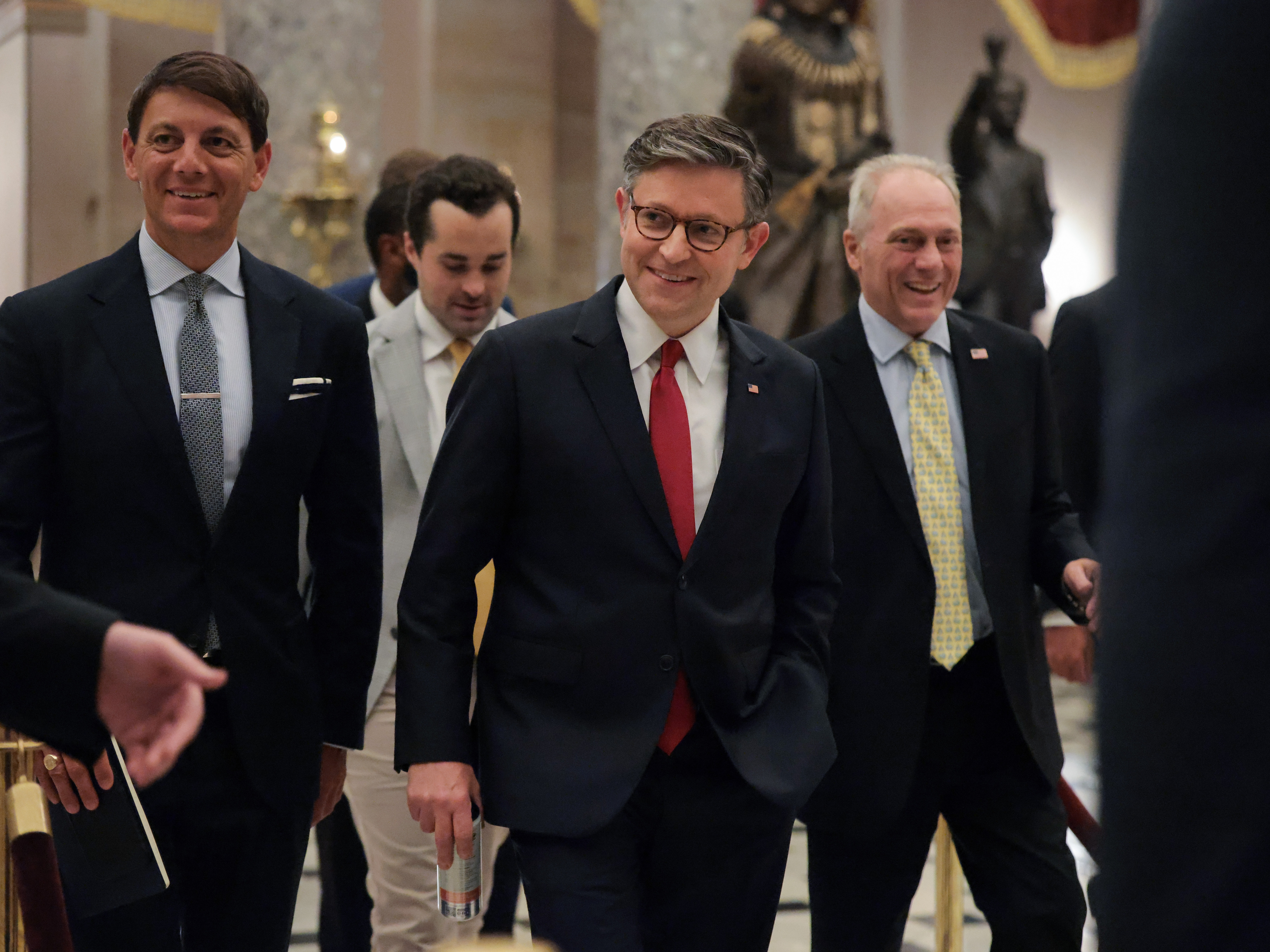 caption: Speaker of the House Mike Johnson, R-La., leaves the House Chamber during a procedural vote on the One Big Beautiful Bill Act in the U.S. Capitol on July 2. Johnson managed to cobble together the votes needed to pass the final rule for the bill, setting the House up for final passage ahead of a self-imposed July 4 deadline.