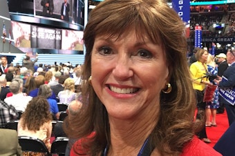 caption: Washington state GOP chair Susan Hutchison on the floor of the Republican convention in Cleveland in 2016.