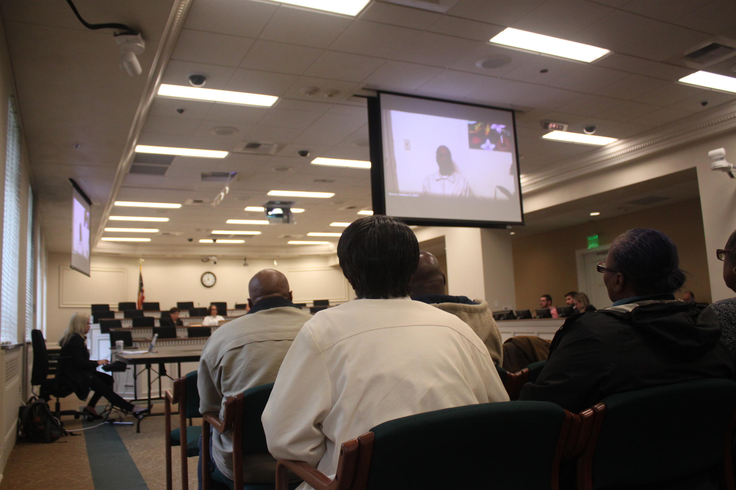caption: Prenters Broughton argues for early release before the state clemency board in Olympia on Thursday, March 7. The board is one of the only ways for long-time inmates to have their sentences reduced or thrown out.CREDIT: MAX WASSERMAN / NORTHWEST NEWS NETWORK