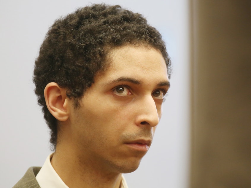 caption: Tyler Barriss at a preliminary hearing in May 2018 for the "swatting" death of Andrew Finch in late December of 2017.