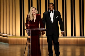 caption: Christina Applegate at the 75th Emmy Awards.