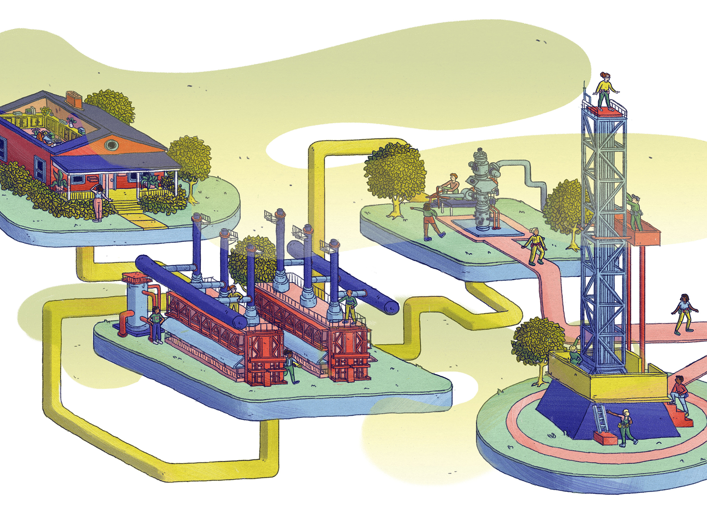 caption: Gas stoves emit pollution into your house, and are connected to a production and supply system that leaks the powerful greenhouse gas methane during drilling, fracking, processing and transport.