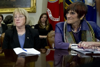 caption: Sen. Patty Murray, D-Wash, and Rep. Rosa DeLauro, D-Conn., seen in 2014, asked the Department of Health and Human Services on Thursday why more coronavirus funds were not being spent on nursing homes.