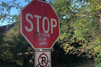 caption: A stop sign in Seattle. 