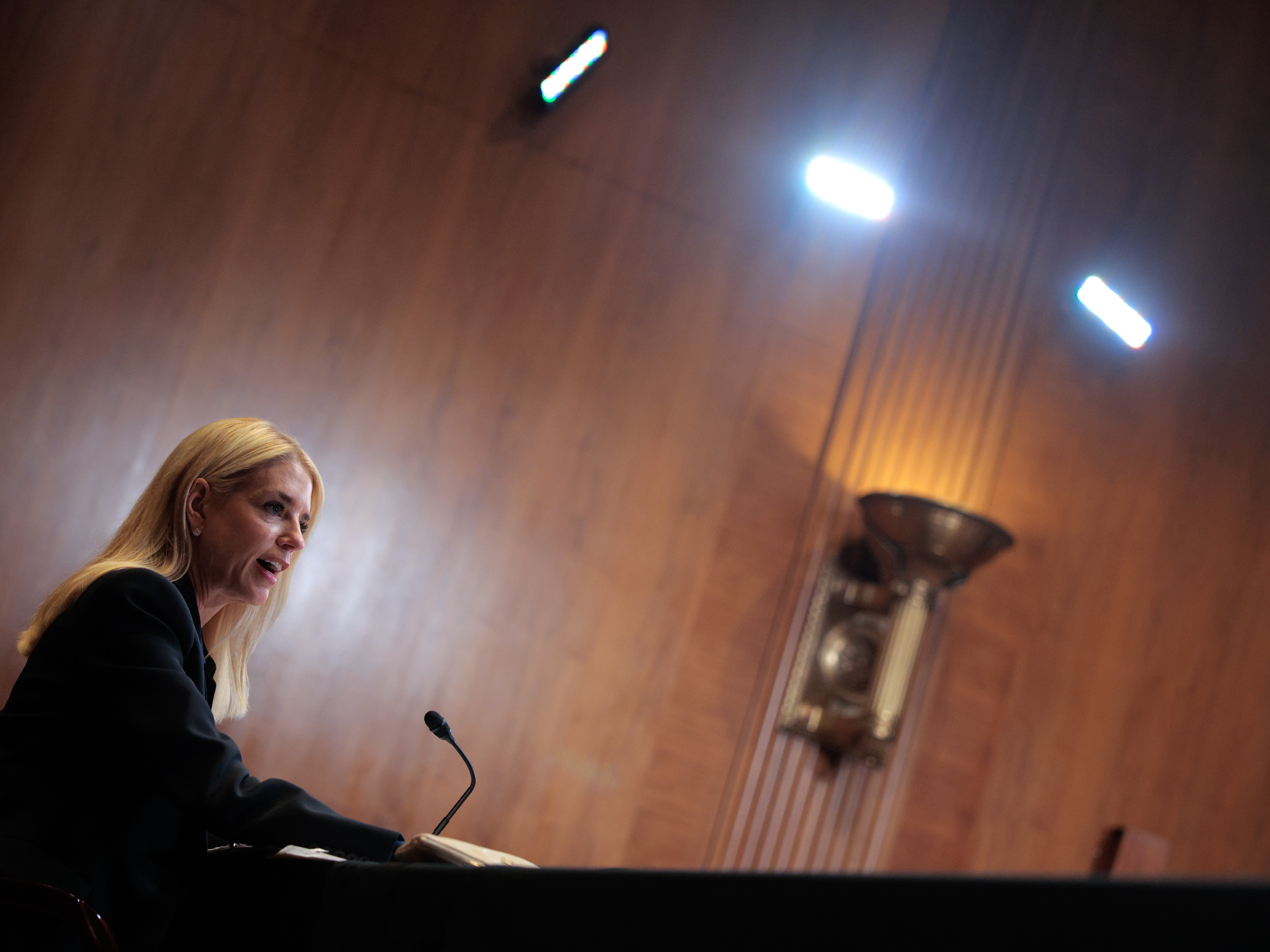 caption: Attorney General Pam Bondi testifies before a Senate Appropriations subcommittee in June 2025 in Washington, D.C.