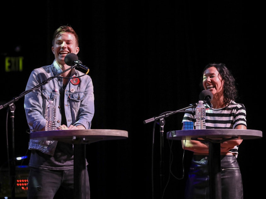 caption: Indie pop duo Matt and Kim appear on Ask Me Another at the Pageant in St. Louis, Missouri.