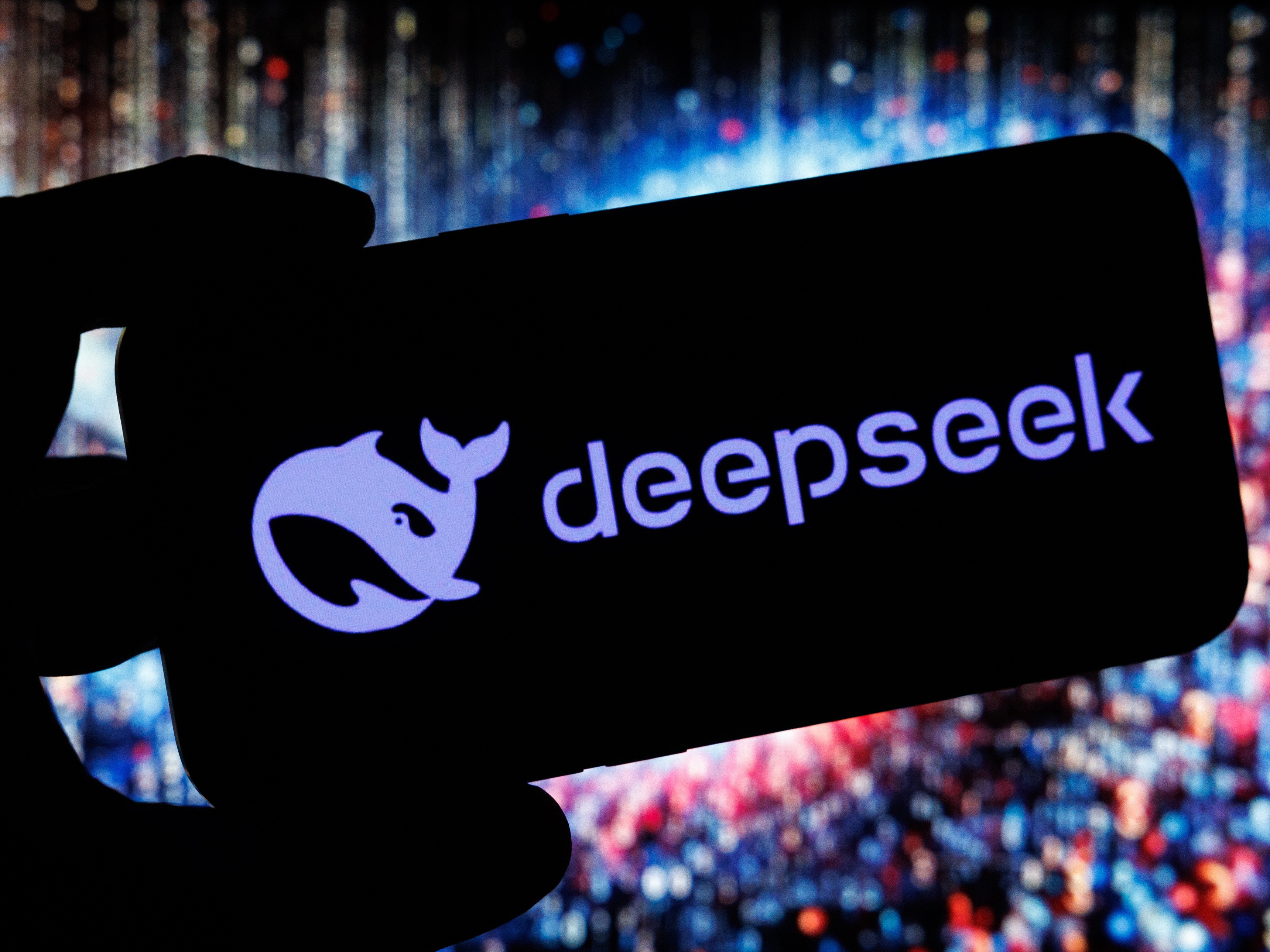caption: A DeepSeek artificial intelligence logo on a mobile, arranged in Riga, Latvia, on Monday, Jan. 27, 2025.