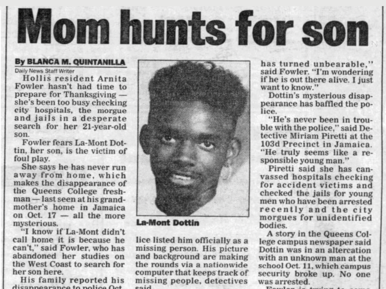 caption: An article clipping from <em>New York Daily News</em> from Nov. 21, 1995.