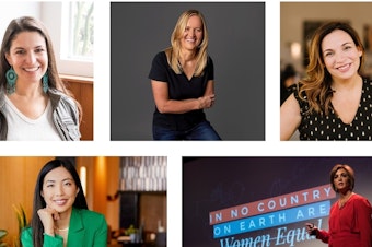 caption: From top left, clockwise: Entrepreneurs Rebekah Bastian, Lizelle van Vuuren, Amy Nelson, Jaclyn Fu and Katica Roy.