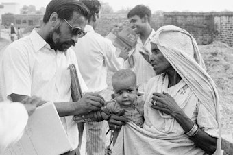 caption: The World Health Organization led this measles vaccination campaign in India in 1974 — reflecting its mission "to promote and protect the health of all peoples."