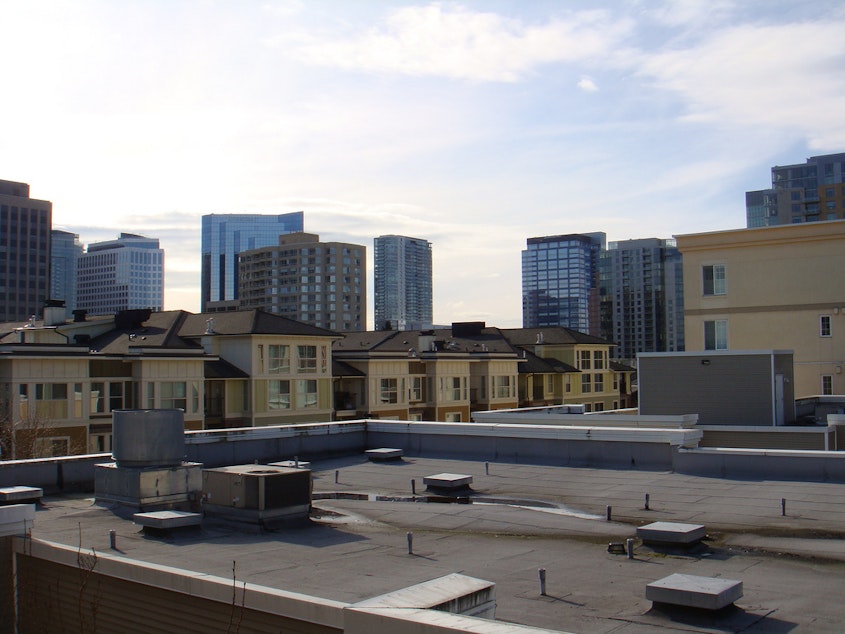 caption: A view of Bellevue from an apartment complex.