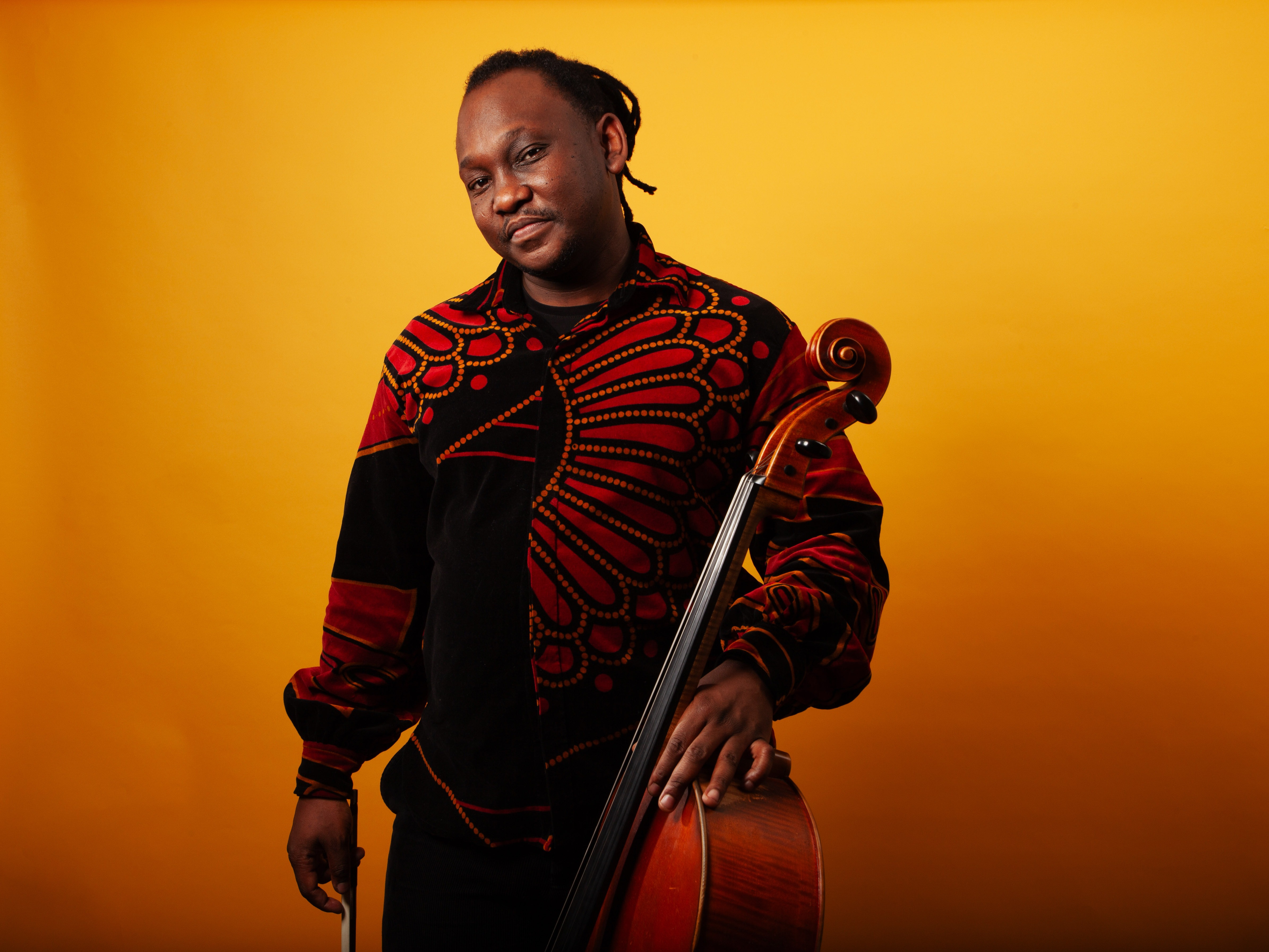 caption: South African cellist and composer Abel Selaocoe pictured Monday, Feb. 3, 2025, at NPR headquarters in Washington, D.C.