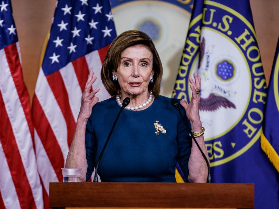 caption: House Speaker Nancy Pelosi, D-Calif., holds her weekly news conference in the Capitol last week. The House is set to vote on the latest version of the Democrats' social spending package.