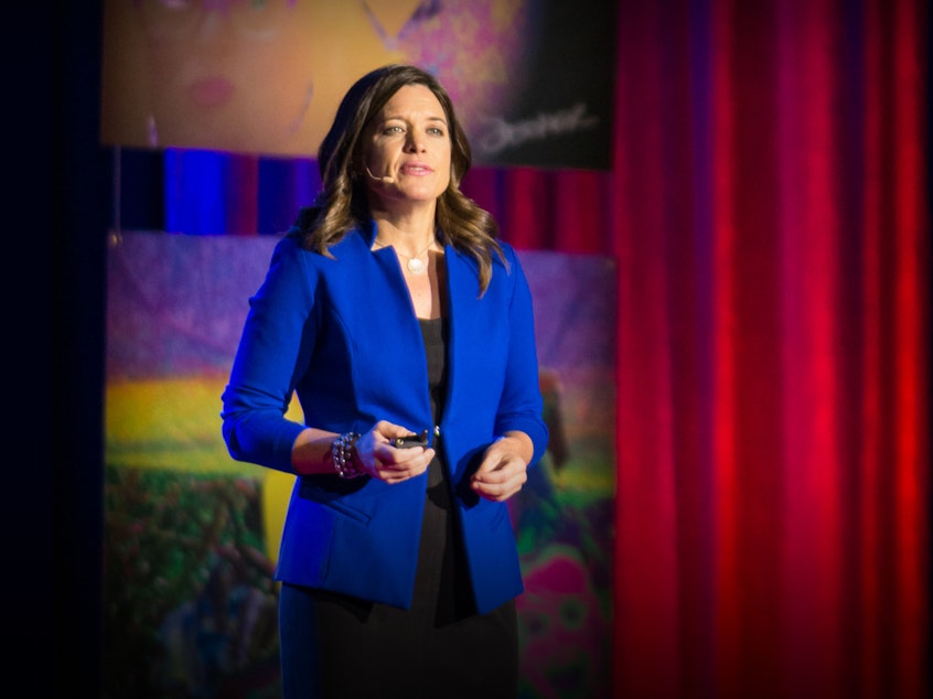 caption: Christine Porath from the TED stage.