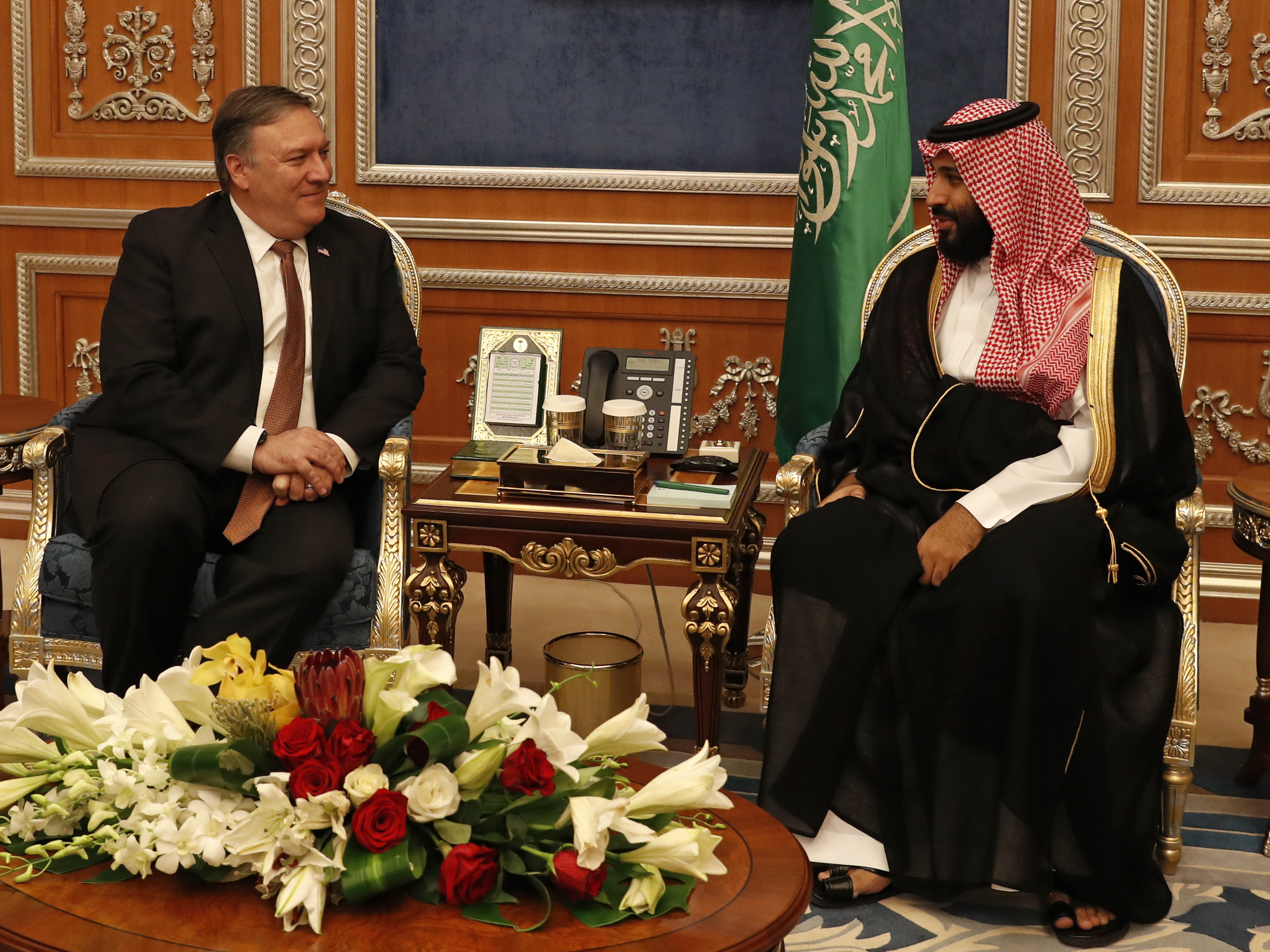 caption: Secretary of State Mike Pompeo meets Tuesday with Saudi Arabia's Crown Prince Mohammed bin Salman in the capital Riyadh. They discussed the disappearance of Saudi journalist Jamal Khashoggi, who vanished two weeks ago during a visit to the Saudi Consulate in Istanbul, Turkey.